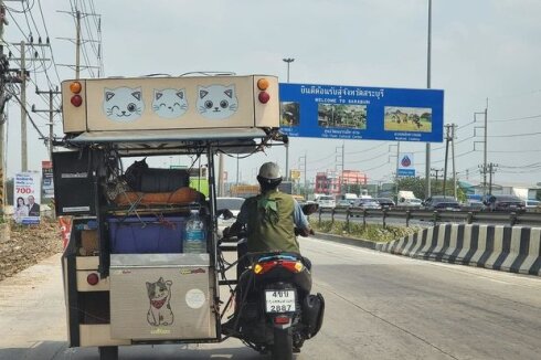 Taylandlı 11 pişiyini daşımaq üçün motosikletinə qoşqu quraşdırıb - FOTO
