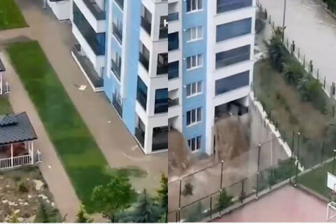 Ankarada sel yaşayış binasının üçüncü mərtəbəsinə qədər qalxdı - VİDEO