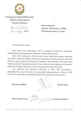 BANK VTB-nin AZƏRBAYCANA XƏYANƏTİ TƏSDİQLƏNDİ – FOTO