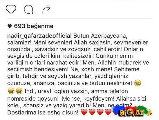 Nadir İnstaqram səhifəsini bağladı – FOTO