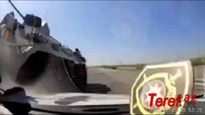 Azərbaycanda zirehli texnika avtomobillə toqquşdu – ANBAAN VİDEO
