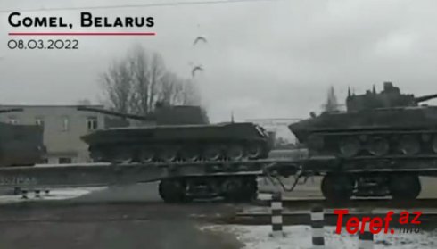 Belarusda qatarlarla Rusiya ordusunun texnikası görüntülənib - VİDEO