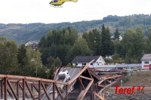 Norveçdə körpü uçdu: İki avtomobil çaya düşdü - FOTOLAR