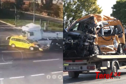 Türkiyədə taksi yük maşının yoluna çıxdı, müştəri faciəvi şəkildə öldü - ANBAAN VİDEO