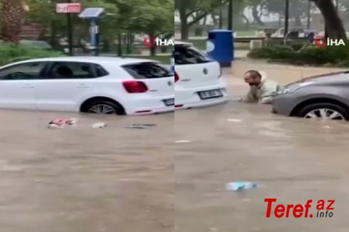 Türkiyədə kişi sel sularına meydan oxudu: Özünü hovuzdakı kimi hiss etdi - VİDEO