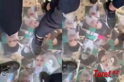 İranda Xomeyninin şəkli ayaqlar altında qaldı - VİDEO