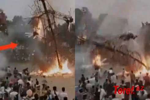 Hindistanda yanan heykəl insanların üzərinə aşdı, çox sayda yaralı var - VİDEO